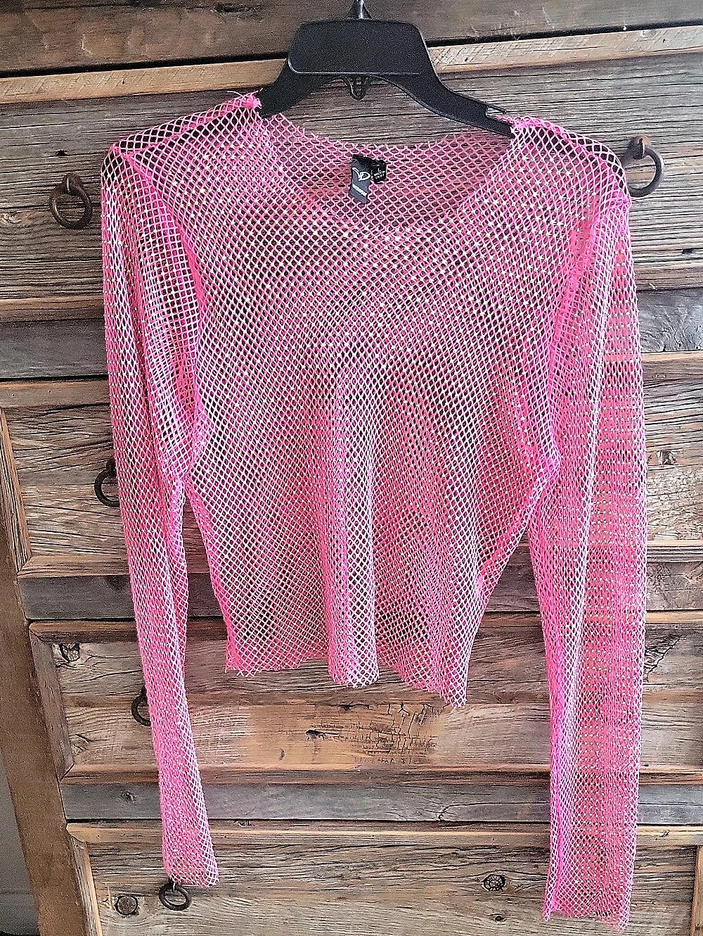 Windsor Edgy Glam Girl Rhinestone Fishnet Top Pink